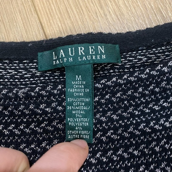 Ralph Lauren Women Sweater Metallic Black Striped Cotton Blend Boat Neck - Picture 2 of 5